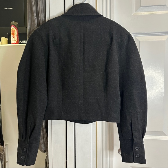 Zara Dark Grey Cropped Button Up Top Balloon Long Sleeve Collared XS Chic Modern - Picture 6 of 9